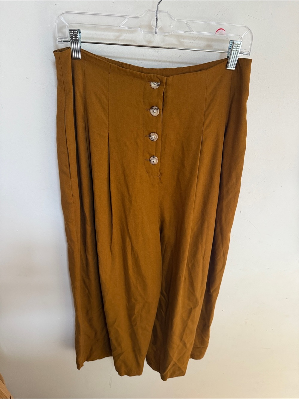 VETTA Rust Brown Button-Front wide leg pants with Tortoiseshell Buttons